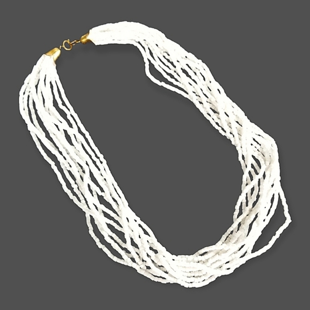 Vintage Mid Century Seed Bead Gold Tone Multi-Strand Necklace